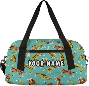 Tiger Personalized Kids Duffel Bag for Girls Boys, Tiger Customized Name Dance Bag Overnight Small Duffel Bag Carry On Weekend Sports Gym Travel Bag for School Practice Gymnastics Ballet