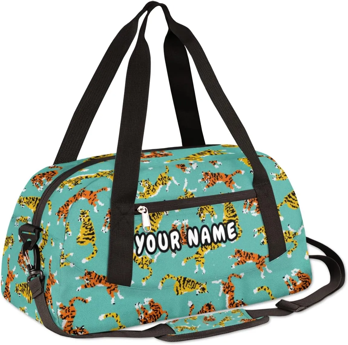 Tiger Personalized Kids Duffel Bag for Girls Boys, Tiger Customized Name Dance Bag Overnight Small Duffel Bag Carry On Weekend Sports Gym Travel Bag for School Practice Gymnastics Ballet
