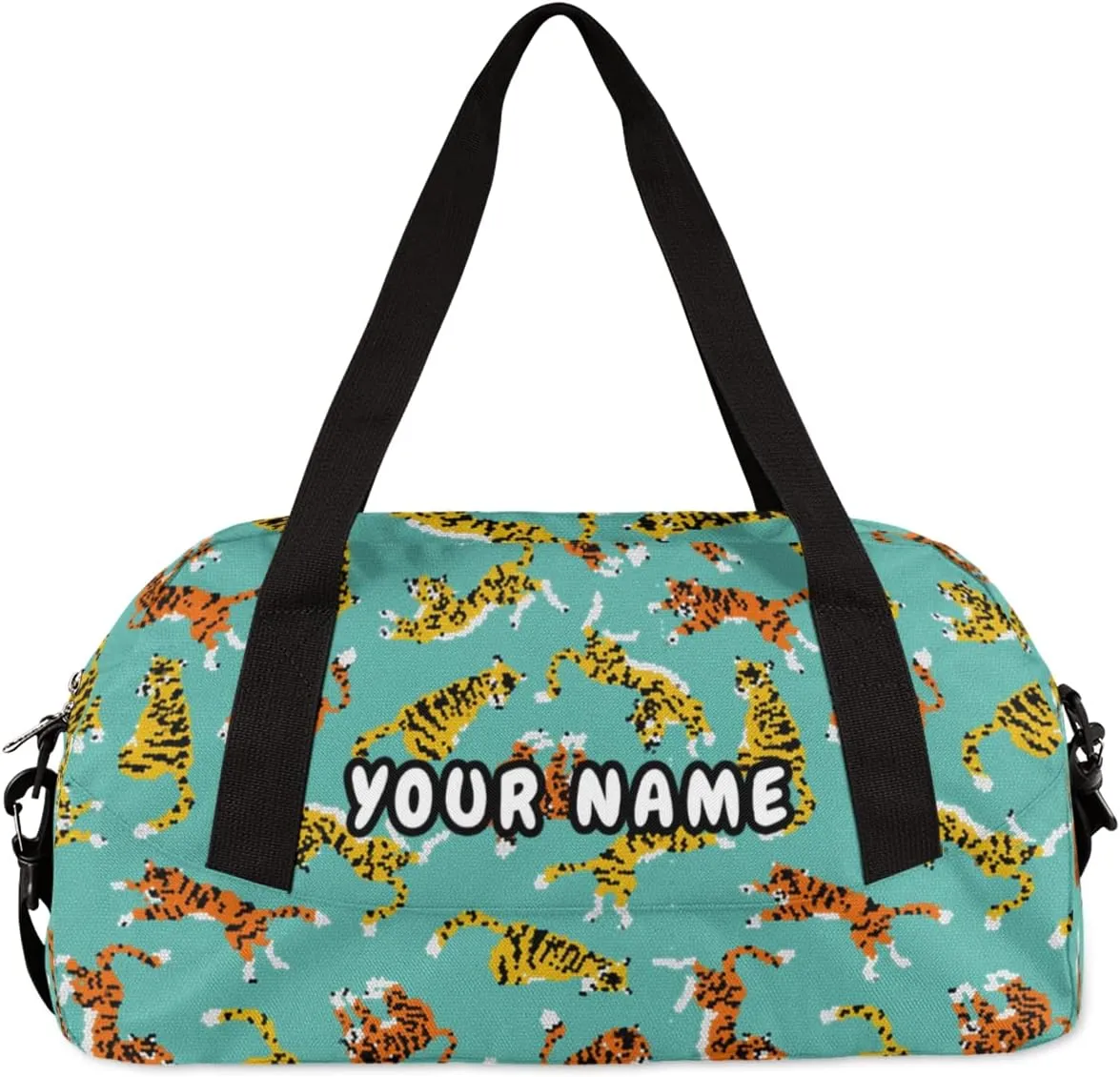 Tiger Personalized Kids Duffel Bag for Girls Boys, Tiger Customized Name Dance Bag Overnight Small Duffel Bag Carry On Weekend Sports Gym Travel Bag for School Practice Gymnastics Ballet