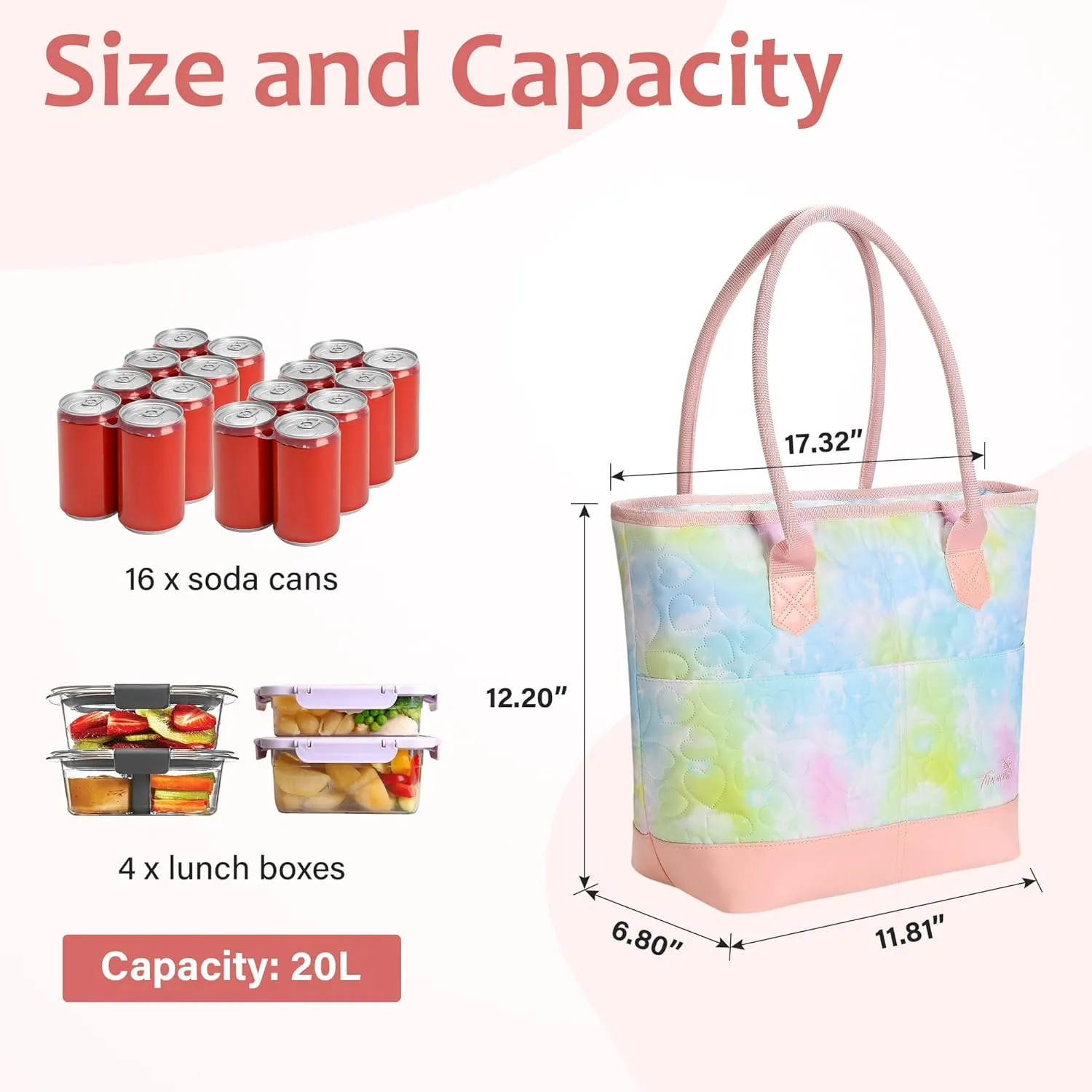 Tirrinia Cooler Bag for Women,Waterproof Leakproof Beach Cooler for Work, Beach, Shopping Grocery Bags for Travel & Lunch