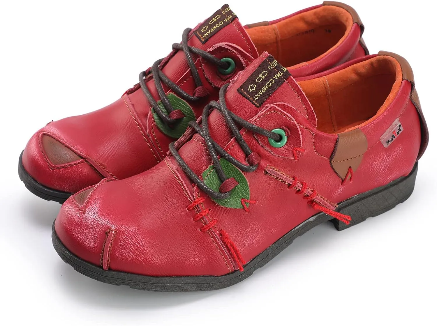 TMA EYES & MAiA Womens Fashionable Retro Style Shoes Hand Stitching Leather Lace-up Low Heel Casual Shoes