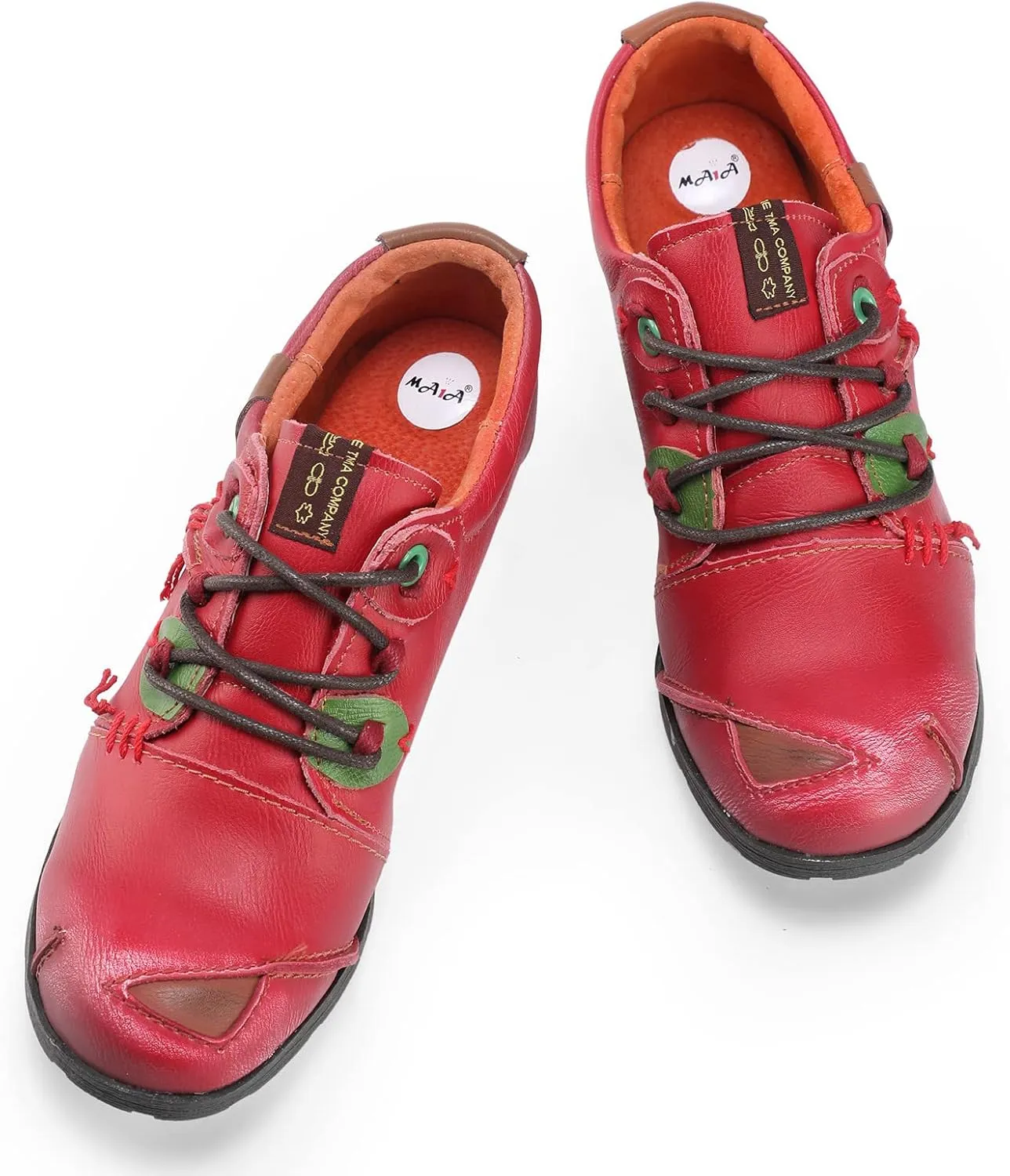 TMA EYES & MAiA Womens Fashionable Retro Style Shoes Hand Stitching Leather Lace-up Low Heel Casual Shoes