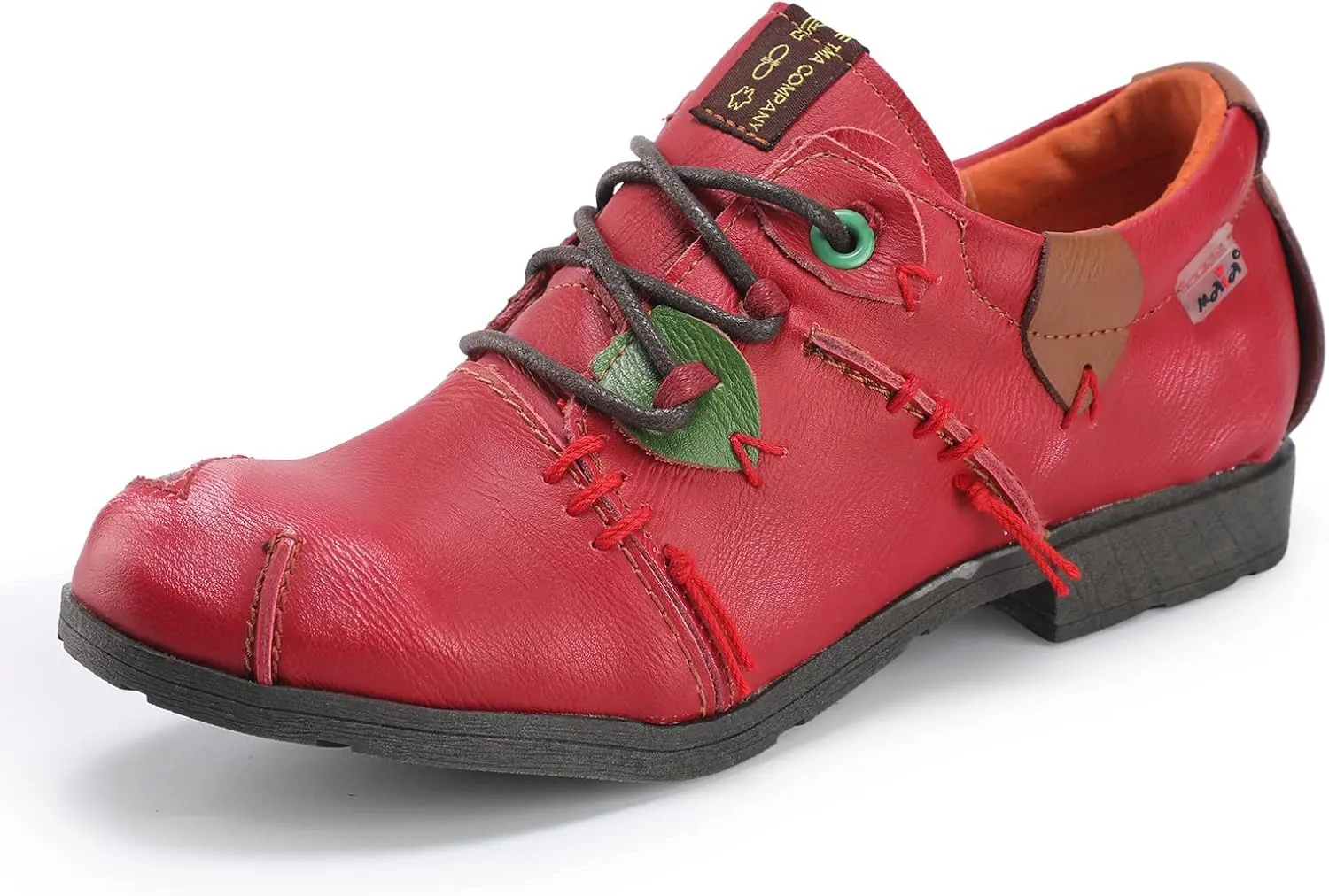 TMA EYES & MAiA Womens Fashionable Retro Style Shoes Hand Stitching Leather Lace-up Low Heel Casual Shoes