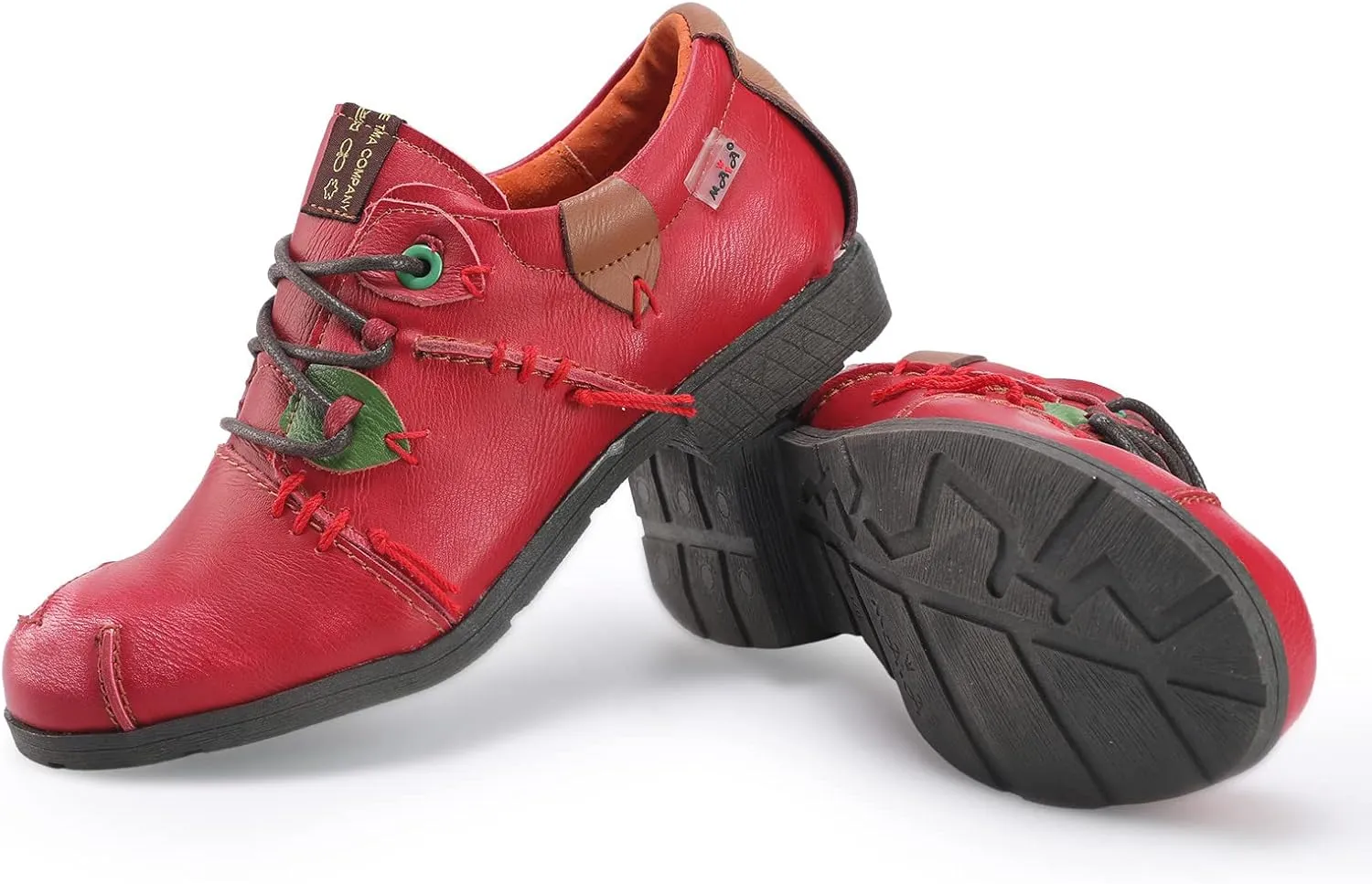 TMA EYES & MAiA Womens Fashionable Retro Style Shoes Hand Stitching Leather Lace-up Low Heel Casual Shoes