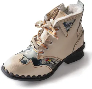 TMA EYES Newsprint Leather with Faux Fur Lining Women's Ankle Boots