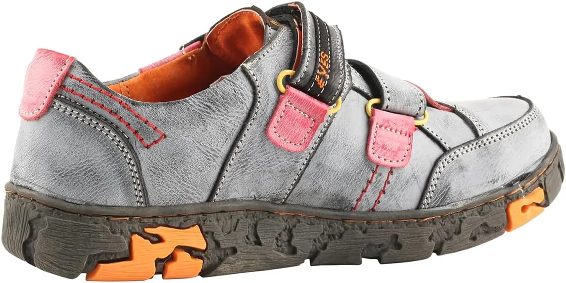 TMA EYES Women's Leather Soft Sole Non-Slip Lace-up Walking Shoes with Hook-and-Loop Fastener Design