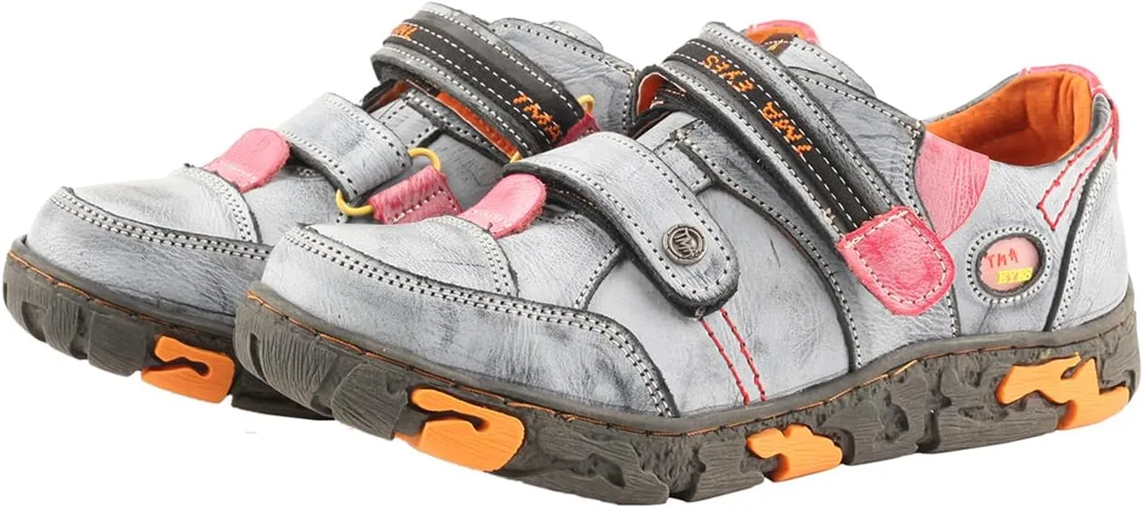 TMA EYES Women's Leather Soft Sole Non-Slip Lace-up Walking Shoes with Hook-and-Loop Fastener Design
