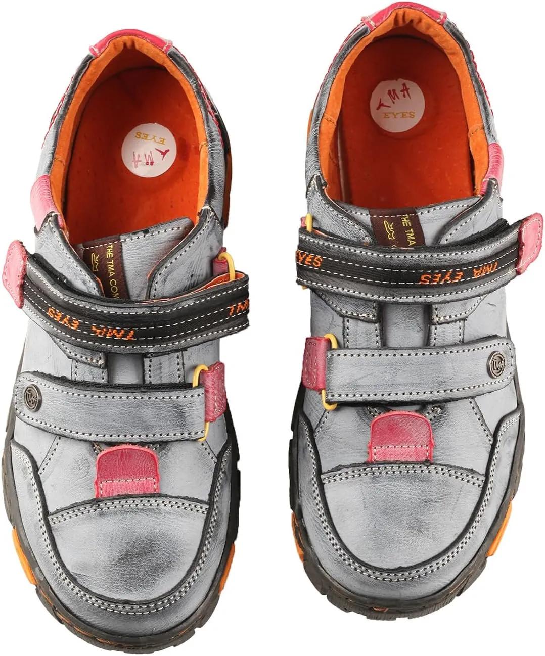 TMA EYES Women's Leather Soft Sole Non-Slip Lace-up Walking Shoes with Hook-and-Loop Fastener Design