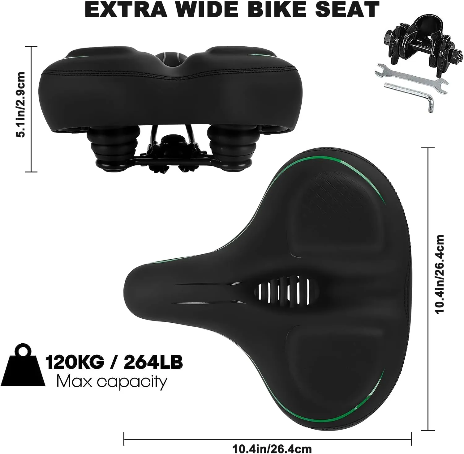 TONBUX Oversized Bike Seat for Men Women Comfort,Wide Bike Seat Cushion Replacement, Breathable Corfortable Bicycle Seat Saddle Compatible with Peloton/Exercise/Stationary/Electric/Cruiser Bikes