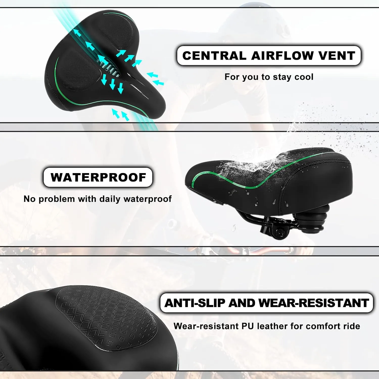 TONBUX Oversized Bike Seat for Men Women Comfort,Wide Bike Seat Cushion Replacement, Breathable Corfortable Bicycle Seat Saddle Compatible with Peloton/Exercise/Stationary/Electric/Cruiser Bikes