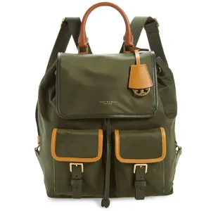 Tory Burch Perry Nylon Colour Block Flap Backpack Bag- Grape Leaf
