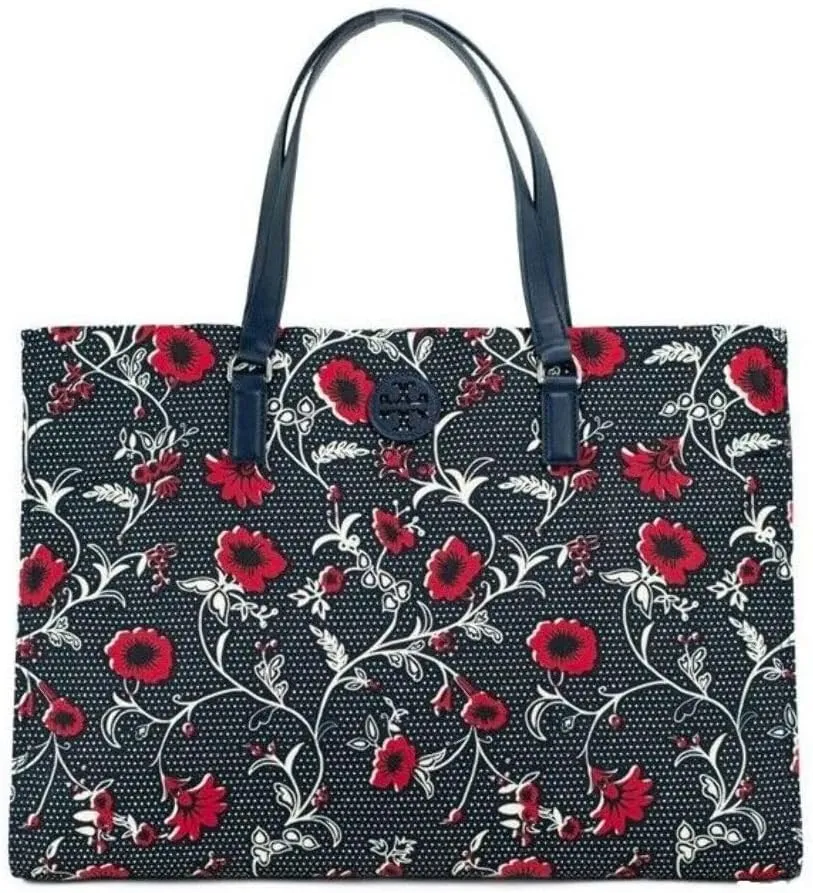 Tory Burch Women's Nylon Printed Tote (Retro Batik - Navy - Red)