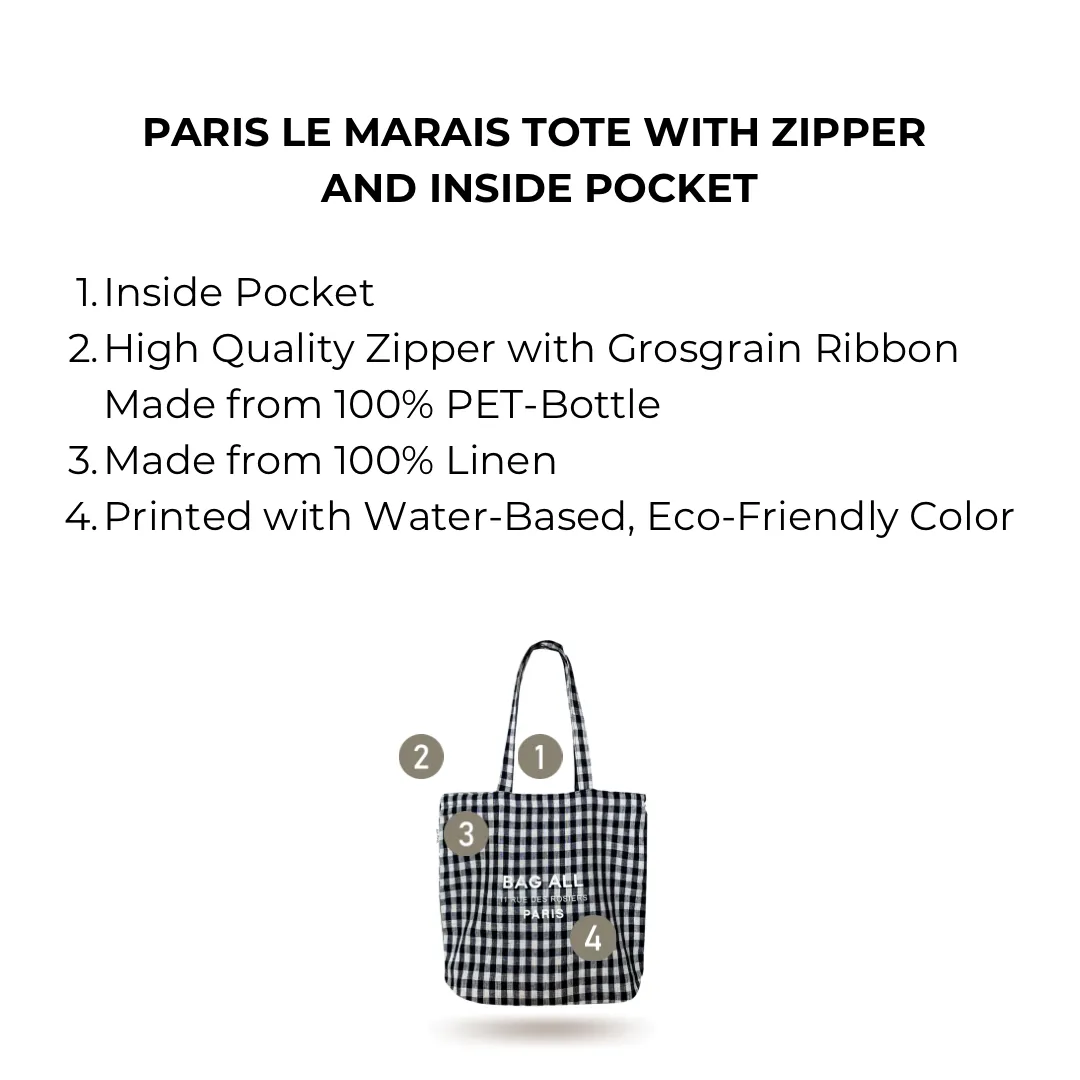 Tote Bag w Zipper – Paris – Gingham