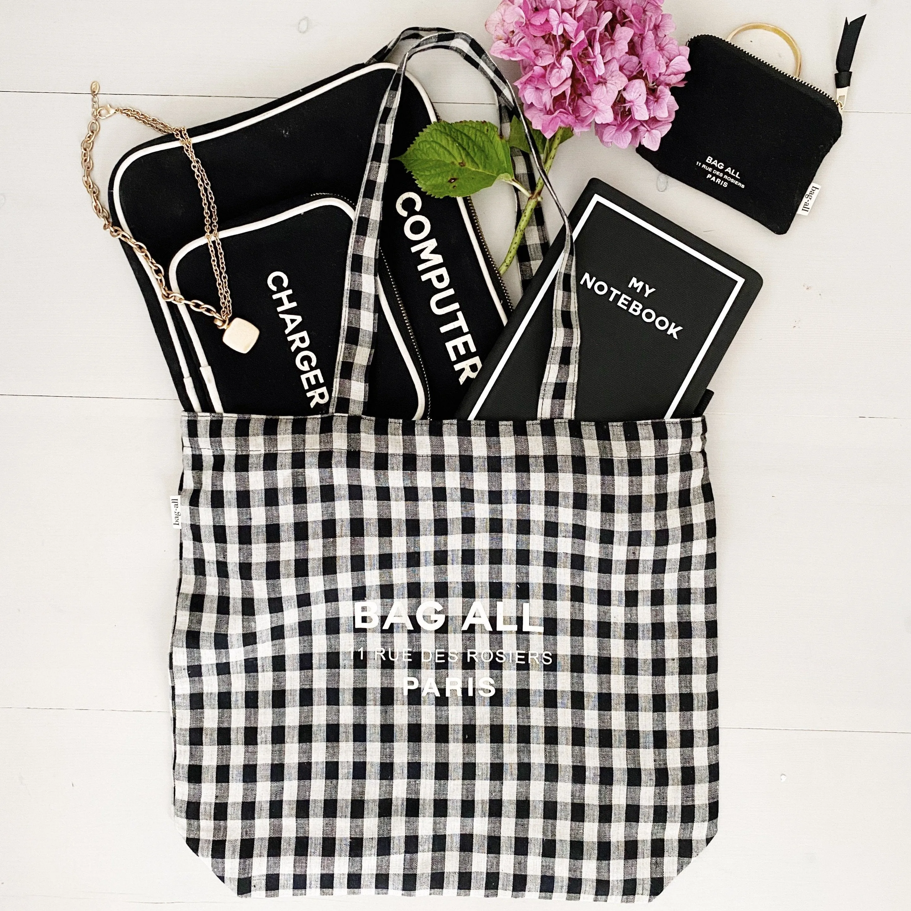 Tote Bag w Zipper – Paris – Gingham