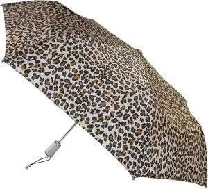 totes Automatic Open Close Water-Resistant Travel Folding Umbrella with Sun Protection, Leopard Spot