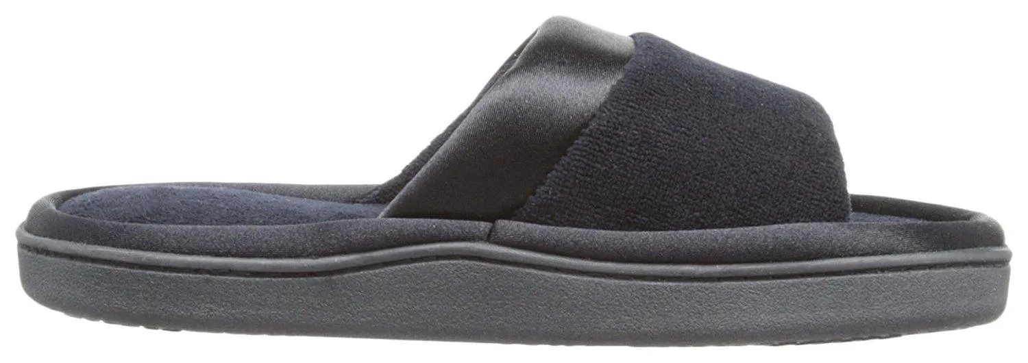 Totes Isotoner Women's Microterry Satin Trim Wider Width Slide Slippers