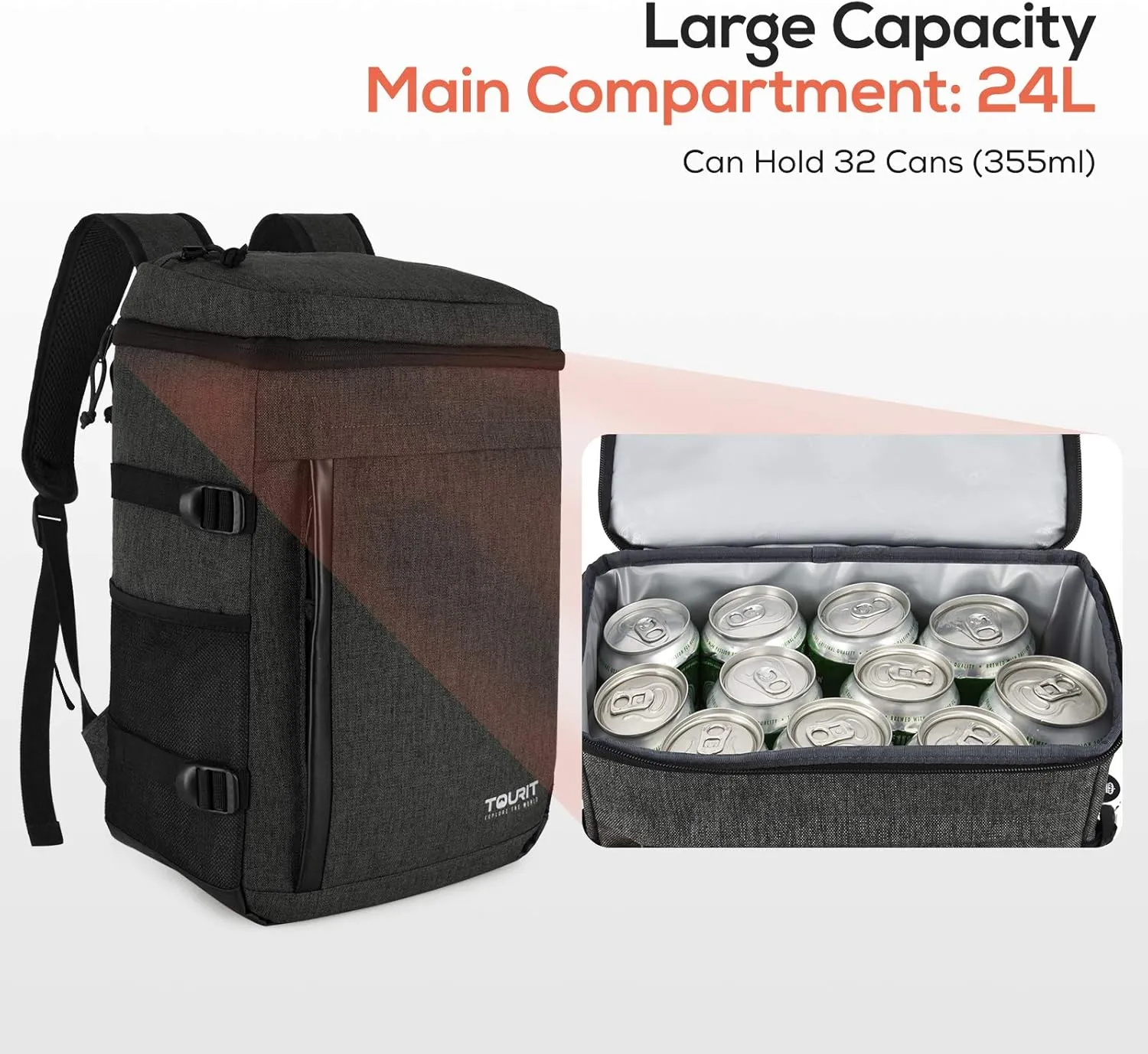 TOURIT Cooler Backpack 32 Cans Large Capacity Insulated Backpack Cooler Bag for Men Women to Picnic, Hiking