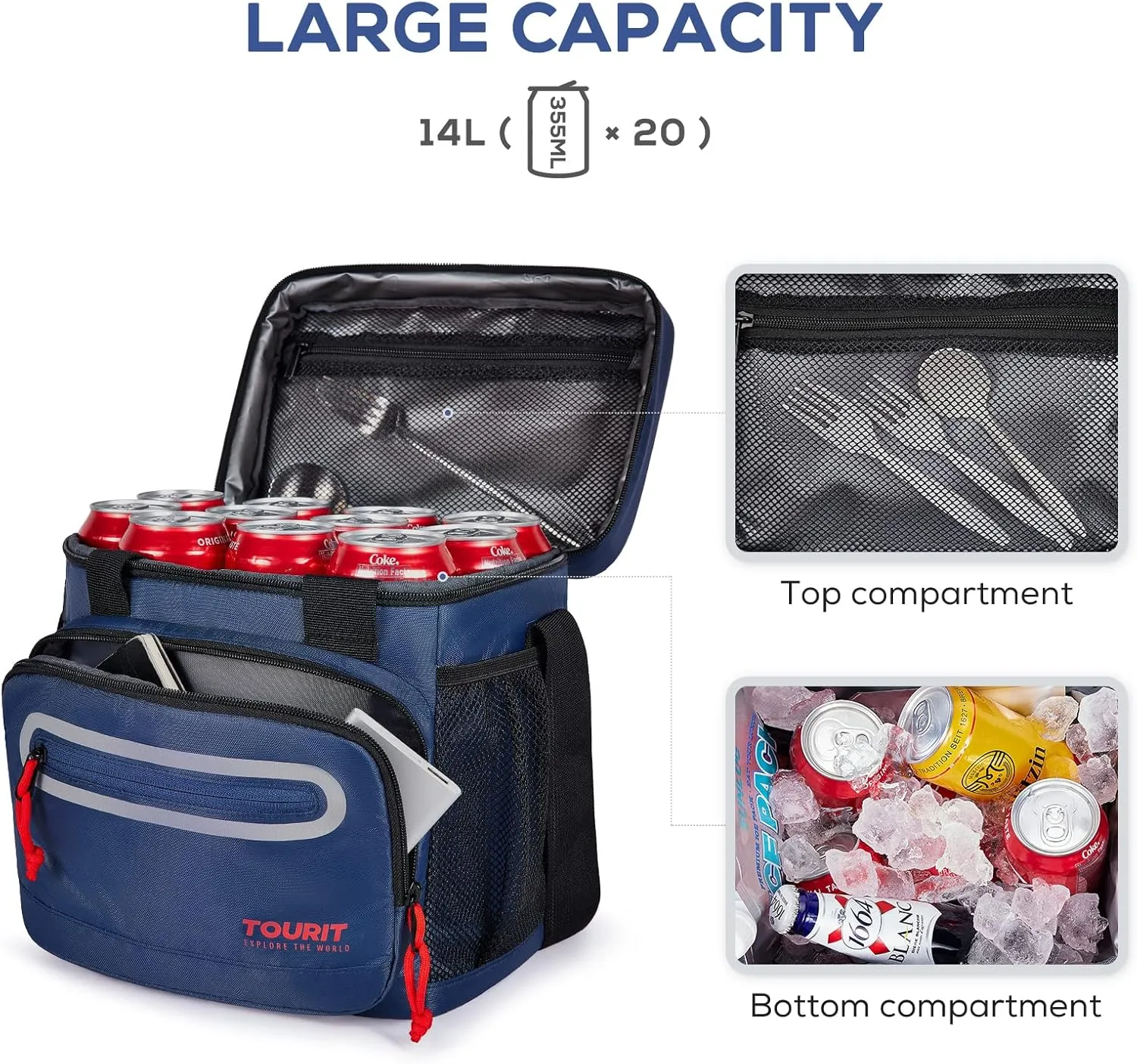 TOURIT Large Lunch Bag 14L Insulated Lunch Box Lunch Cooler for Men Women Work, Black