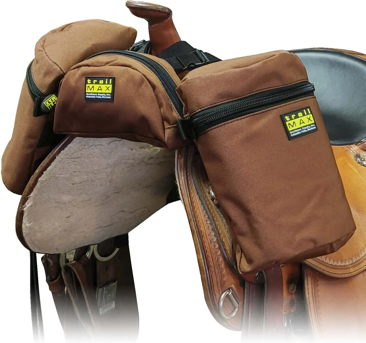 TrailMax Medium-Sized Saddle Horn Bag & Pommel Pocket Combo, Trail Riding Saddle-Bags with 1 Set of TrailMax Horn Bags & 1 Pommel Pocket