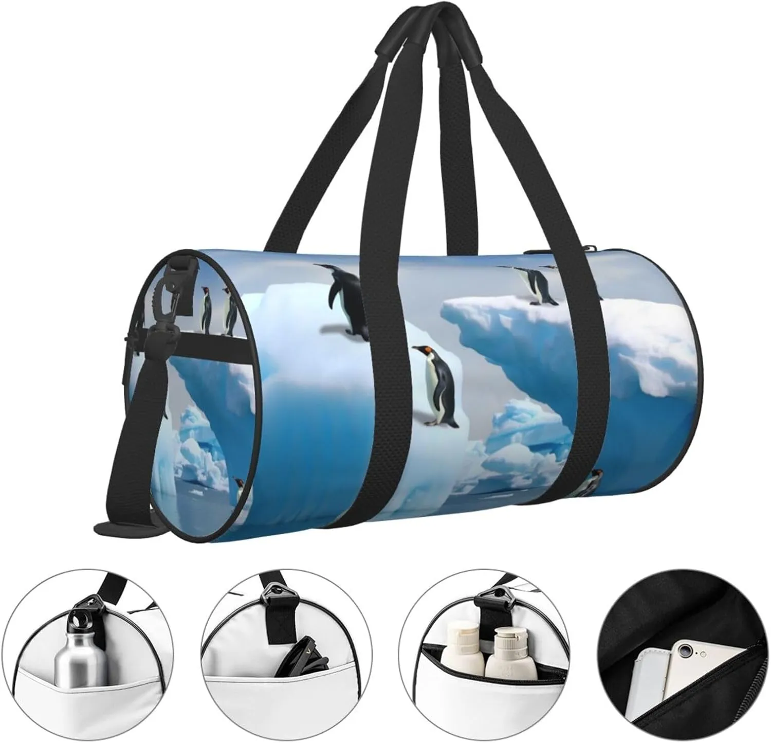 Travel Bag For Women,Penguins On The Iceberg Print Personal Item Duffle Bags,Weekend Travel Duffel Tote Bag,Travel Sport Gym Bag For Men,Airplane Travel Essentials For Flying
