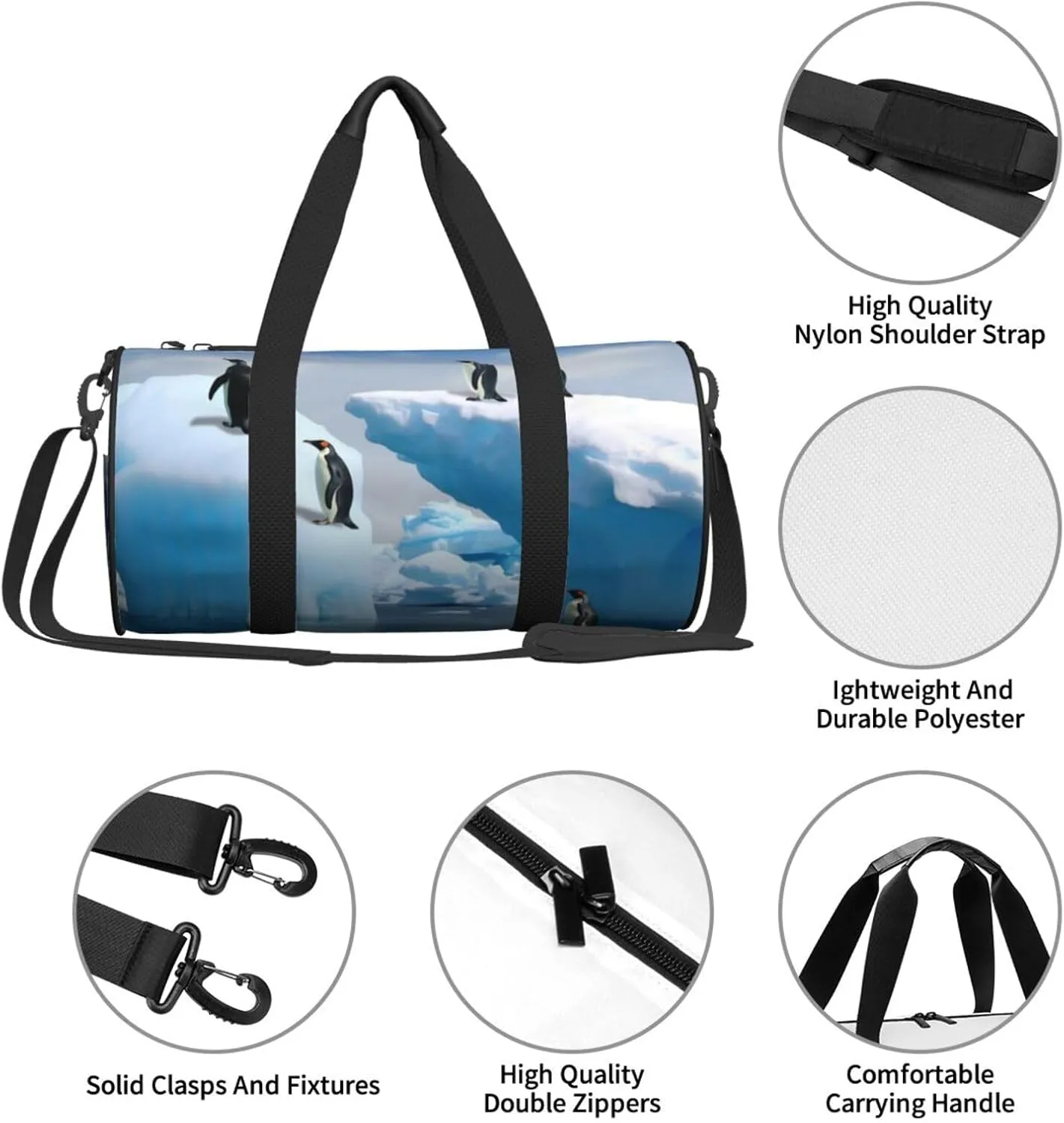 Travel Bag For Women,Penguins On The Iceberg Print Personal Item Duffle Bags,Weekend Travel Duffel Tote Bag,Travel Sport Gym Bag For Men,Airplane Travel Essentials For Flying