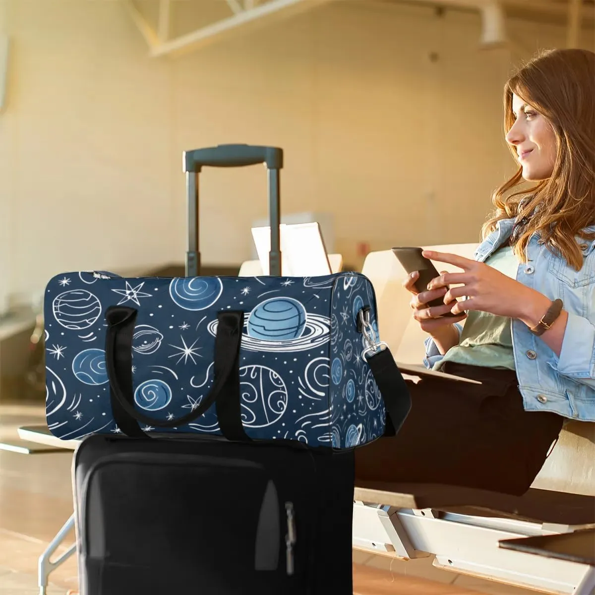 Travel Duffel Bag, Galaxy Universe Space Sports Tote Gym Bag Foldable Western Aztec Weekender Bag Carry on Luggage Handle Bag Overnight Shoulder Bag for Women Men,A-004