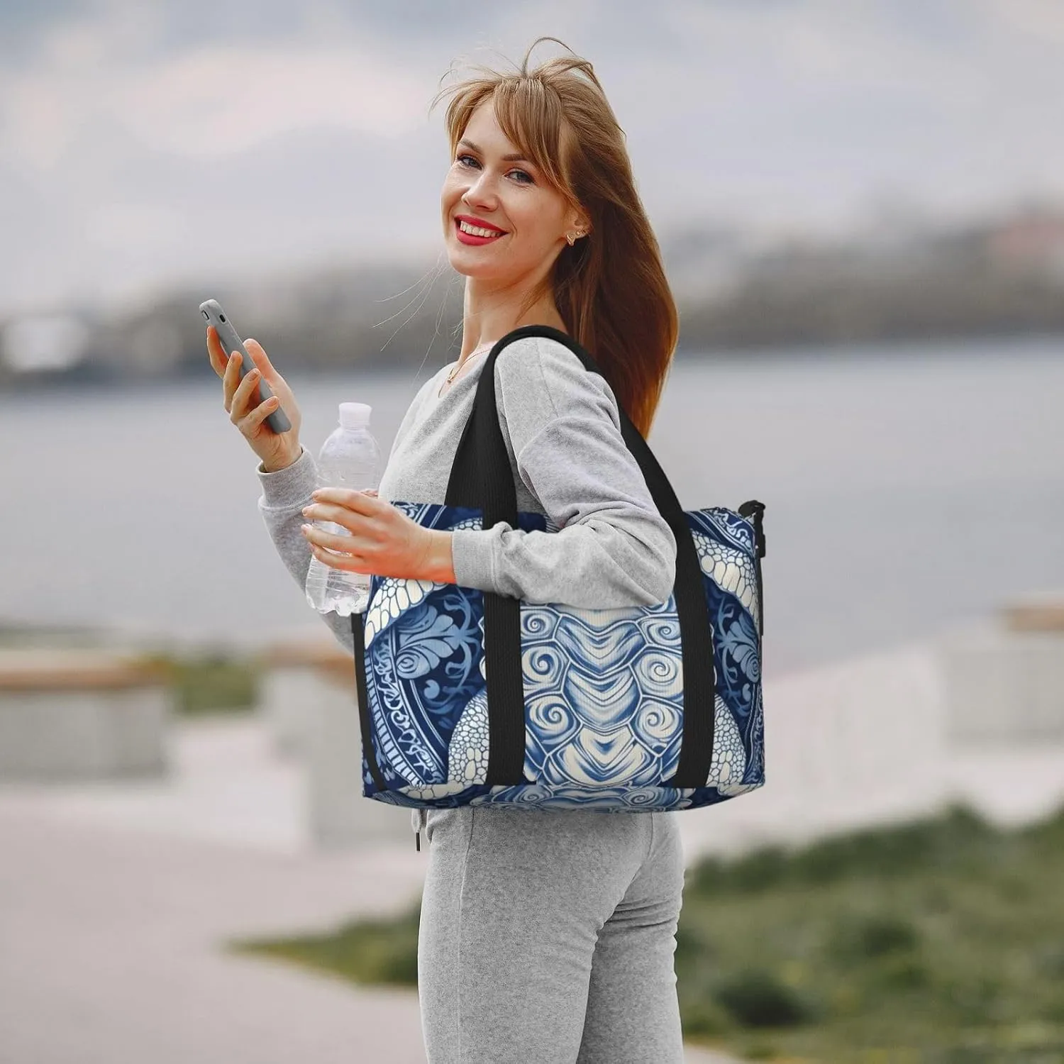 Travel Duffle Bag Ethnic Turtle Floral Weekender Overnight Bags Luggage Bag for Women Men Waterproof Sports Gym Bag Hand Bag with Shoulder Strap