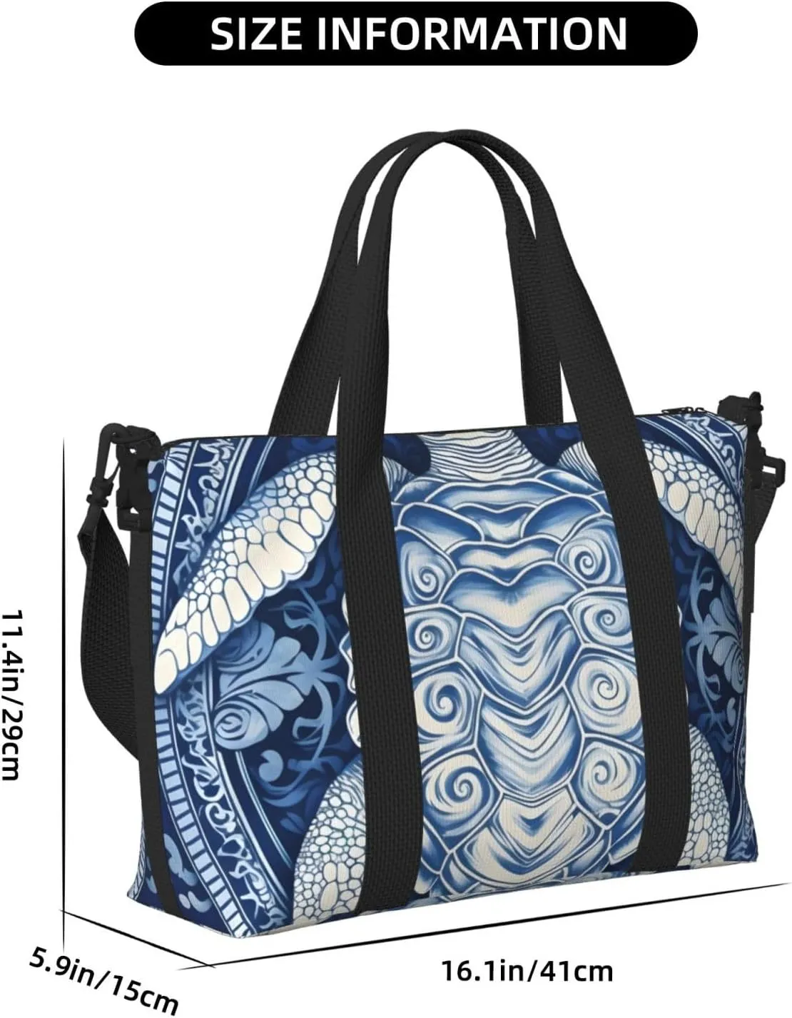 Travel Duffle Bag Ethnic Turtle Floral Weekender Overnight Bags Luggage Bag for Women Men Waterproof Sports Gym Bag Hand Bag with Shoulder Strap