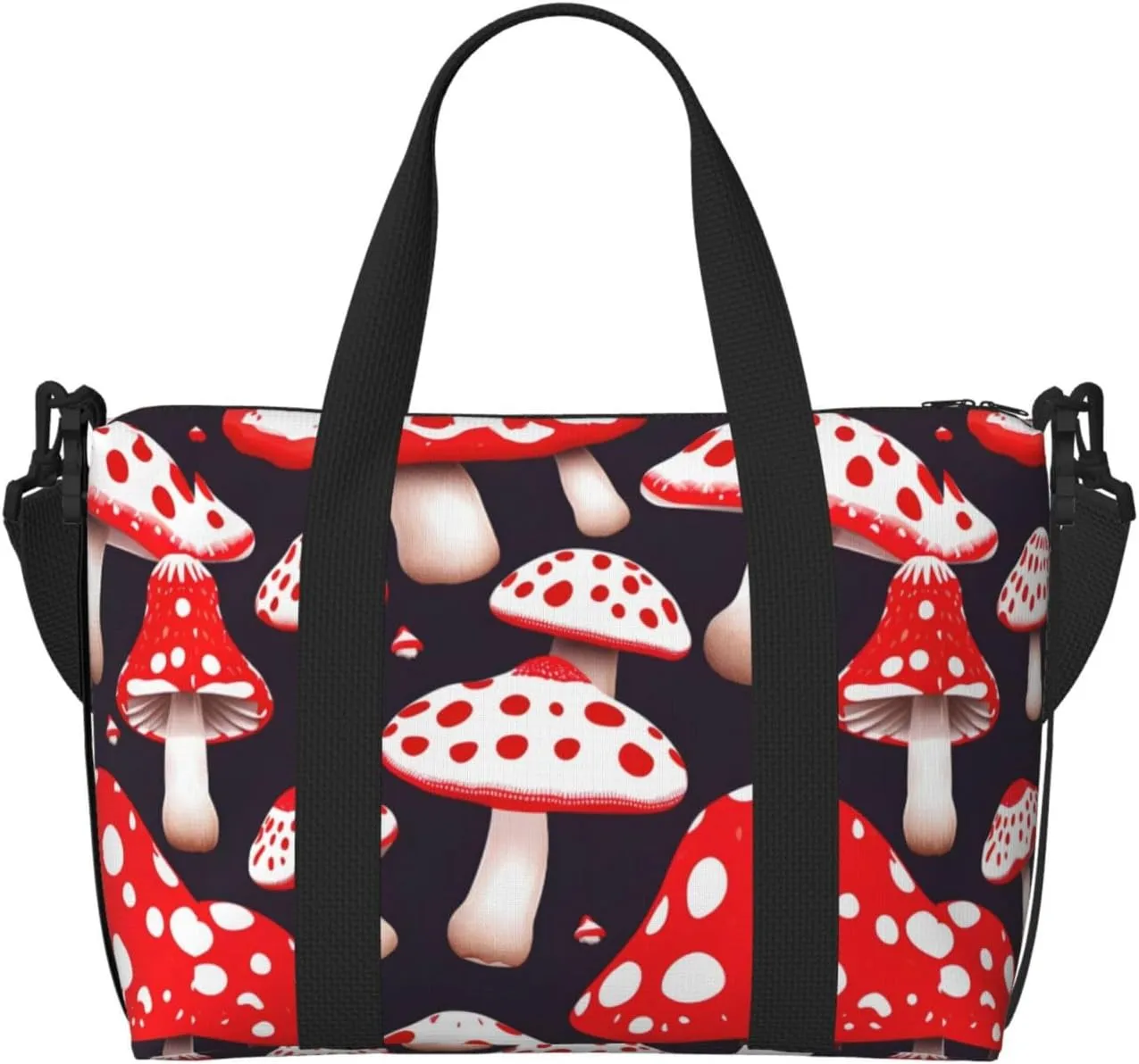 Travel Duffle Bag Weekender Bag Carry On Tote Bag Sport Gym Bag for Women Men Red White and Mushroom Print