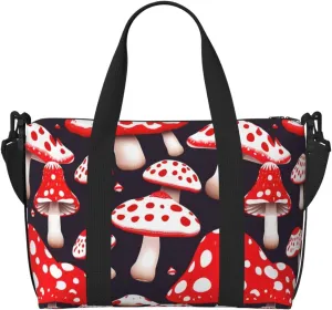 Travel Duffle Bag Weekender Bag Carry On Tote Bag Sport Gym Bag for Women Men Red White and Mushroom Print