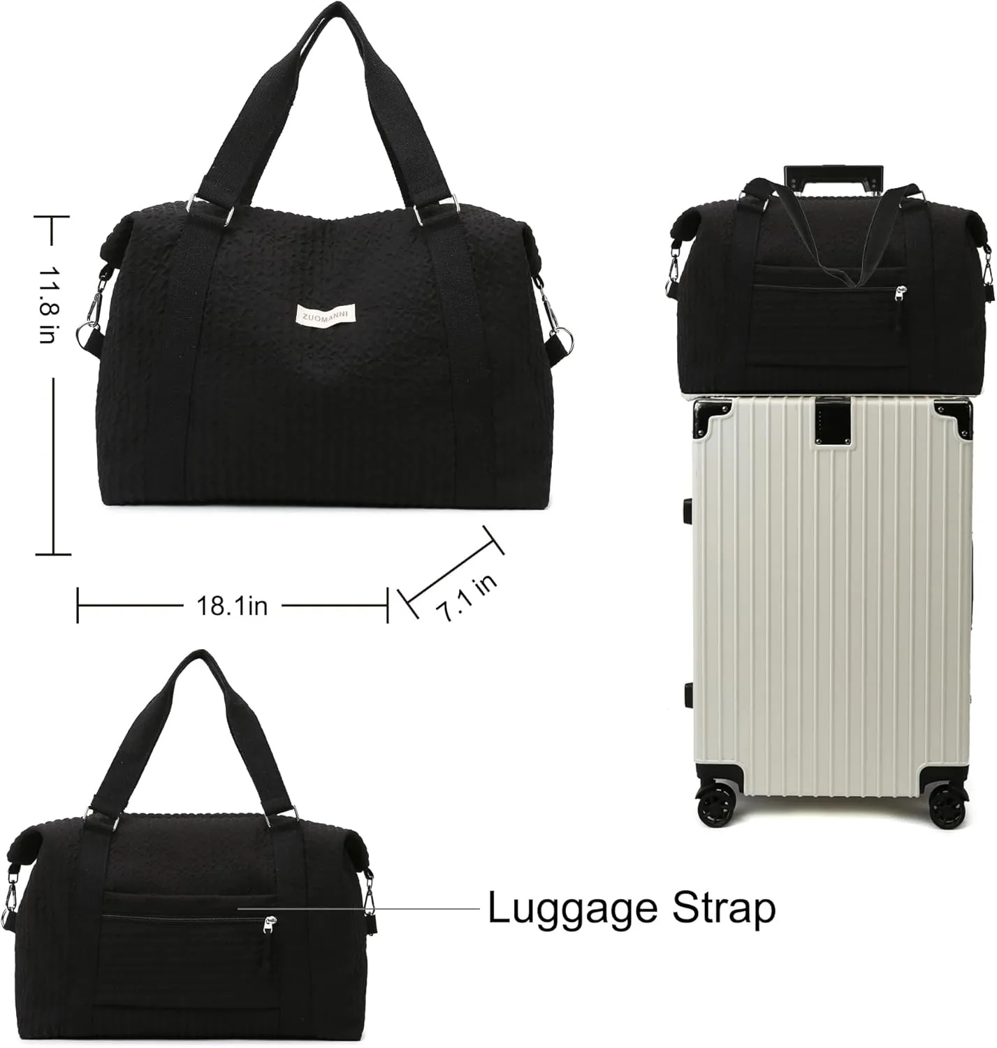 Travel Duffle Bag,Weekender Bags for Women Men,Overnight Carry On Tote Bags,Large Sports Gym Bags Portable Double Layer Wet Pocket Traveling Duffel Tote Bag Black