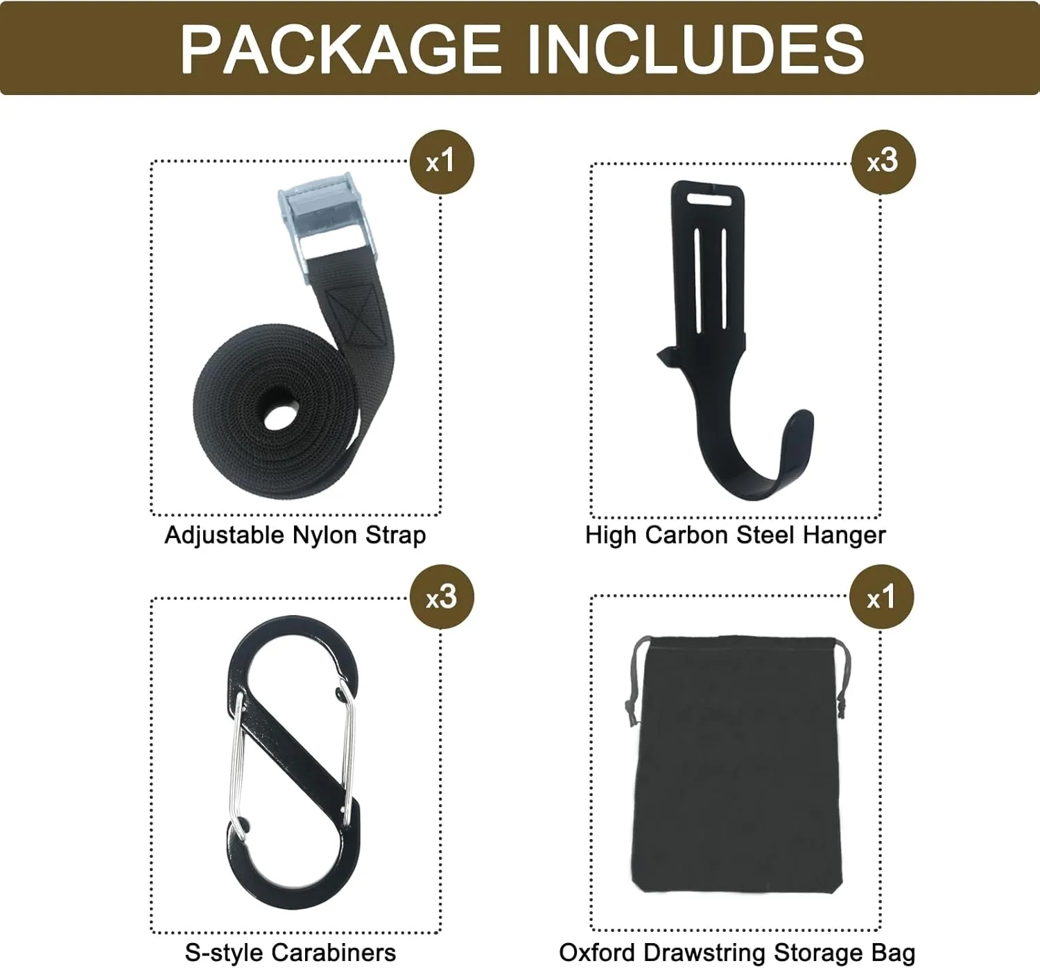 Tree Stand Straps Bow Hanger with Metal Hooks, High Loading Saddle Hunting Accessories, Gear Hanger for Hunting, Hiking, Camping with Storage Bag