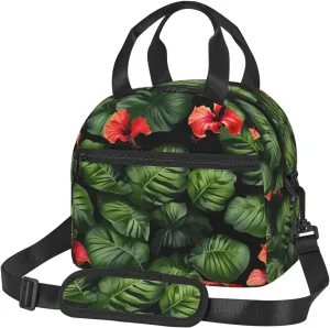 Tropical Flowers and Foliage print Bag for Lunch Fit for office work picnic travelling insulated lunch bag