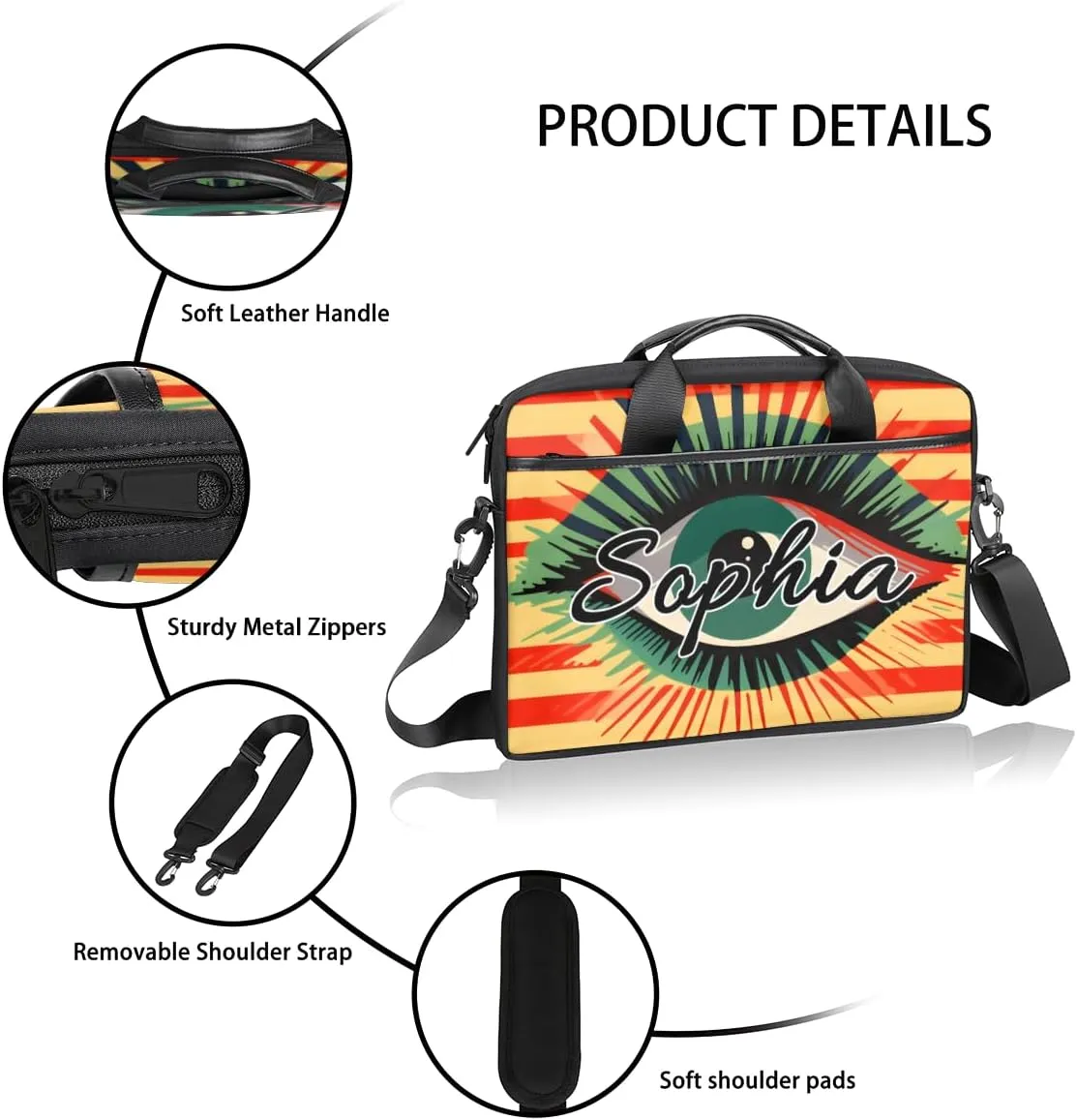 TropicalLife Personalized Laptop Bag 15 Inch Custom Sleeve Case with Handle Shoulder Strap Computer Messenger Bag