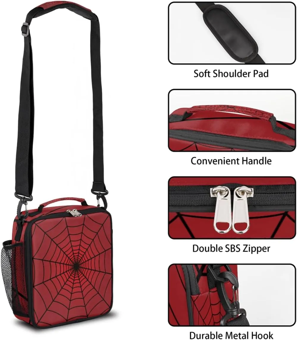 TropicalLife Red Spider Web Kids Lunch Boxes, Insulated Lunch Bag for Kids with Adjustable Shoulder Strap, School Lunch Box for Boys and Girls