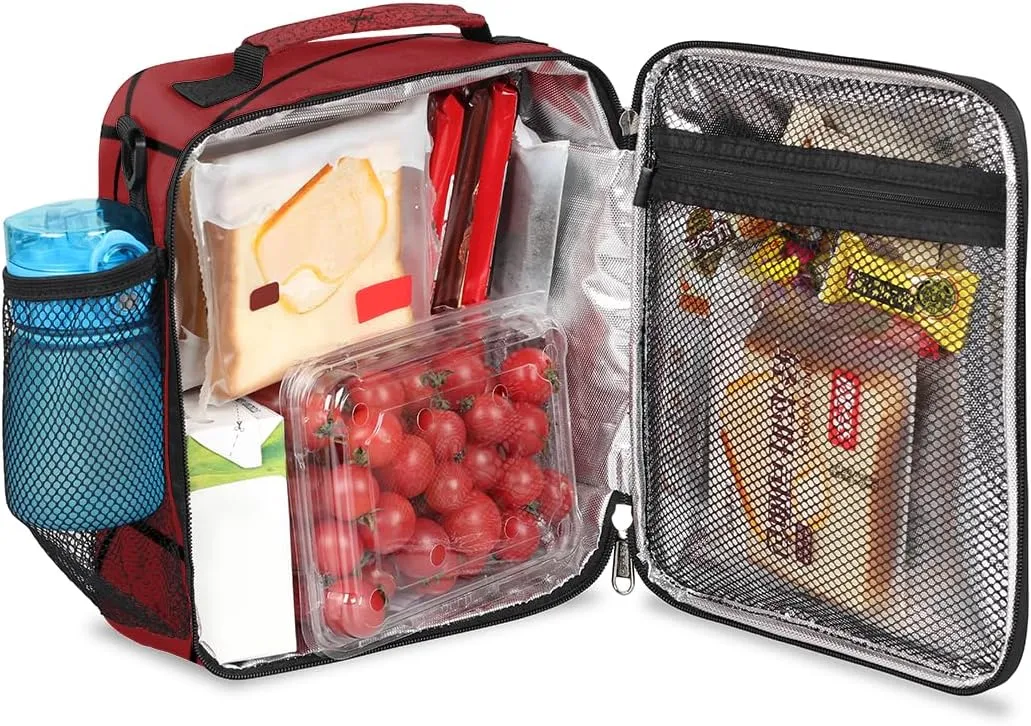 TropicalLife Red Spider Web Kids Lunch Boxes, Insulated Lunch Bag for Kids with Adjustable Shoulder Strap, School Lunch Box for Boys and Girls