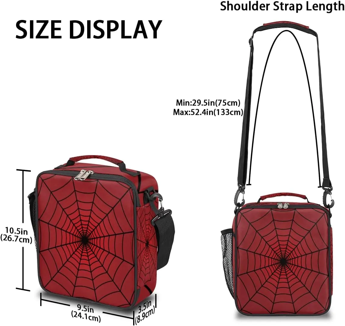 TropicalLife Red Spider Web Kids Lunch Boxes, Insulated Lunch Bag for Kids with Adjustable Shoulder Strap, School Lunch Box for Boys and Girls