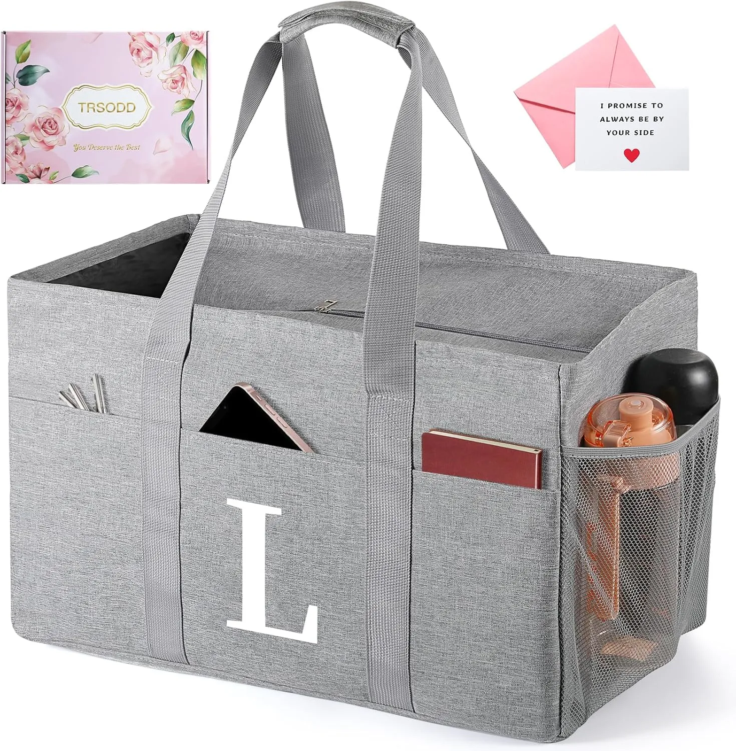 TRSODD Reusable Grocery Shopping Bags 10 Gallon Foldable Extra Large Utility Tote Bag Storage with Zipper and Handle Mothers Day Gifts for Mom Grandma Women
