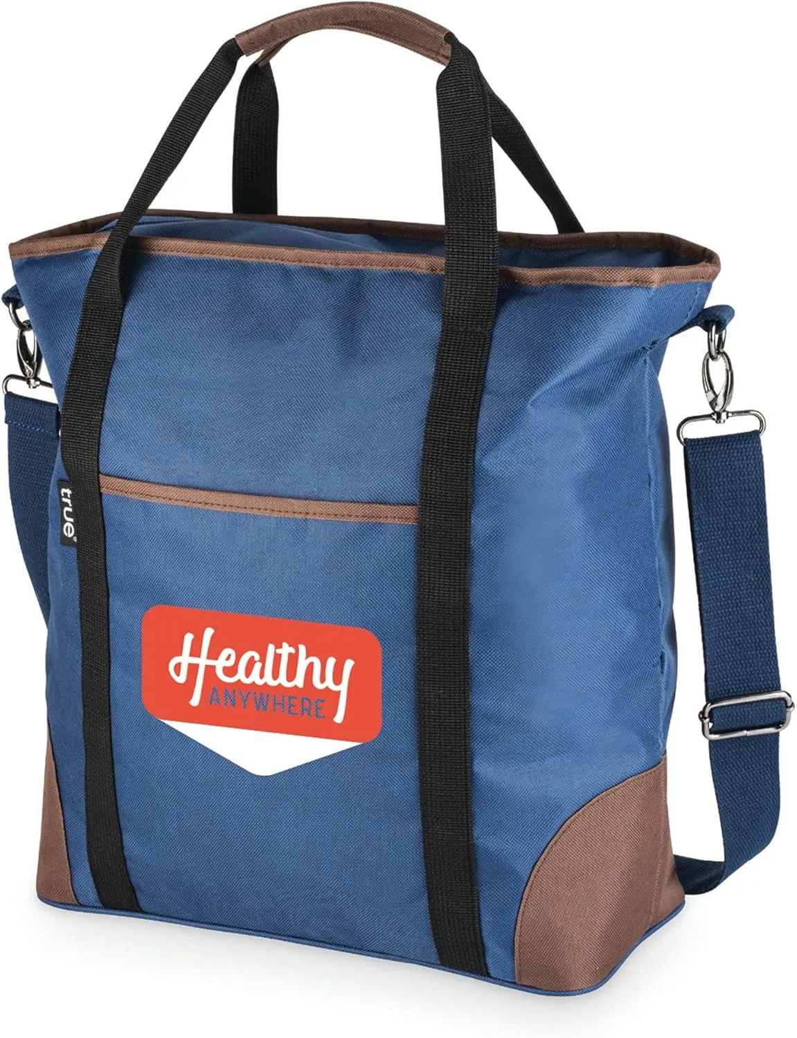 True Insulated Cooler Bag Wine Tote, Polyester and PEVA Lining, Removable Shoulder Strap, Front Pocket, Blue, Set of 1