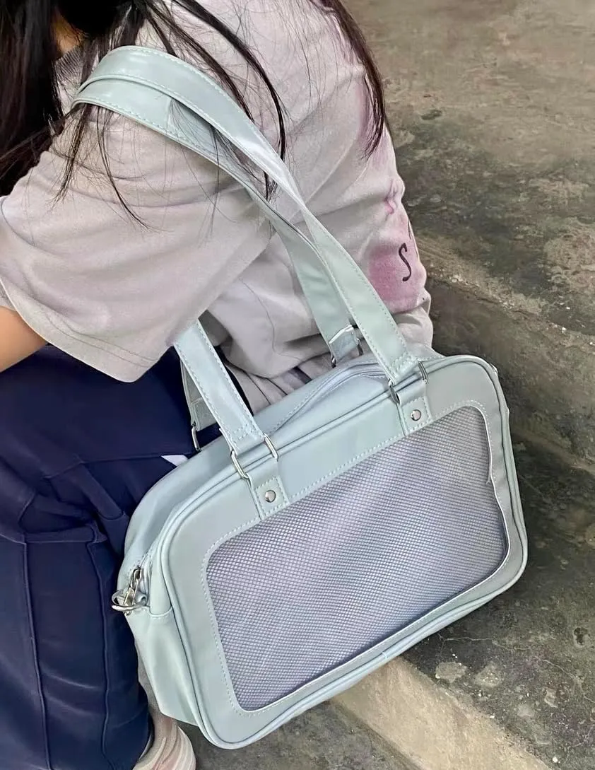 TTCAYU Ita Bag kawaii Pin Display Bag with Pin Mesh Insert Anime Crossbody Handbag Japanese Shoulder JK Uniform Purse