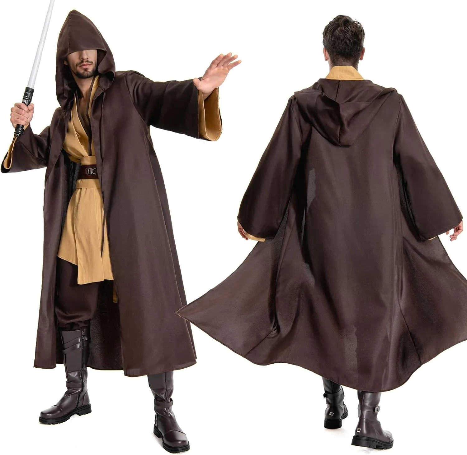 Tunic Hooded Robe Knight Costume Brown Outfits Halloween Cosplay Costume for Mens