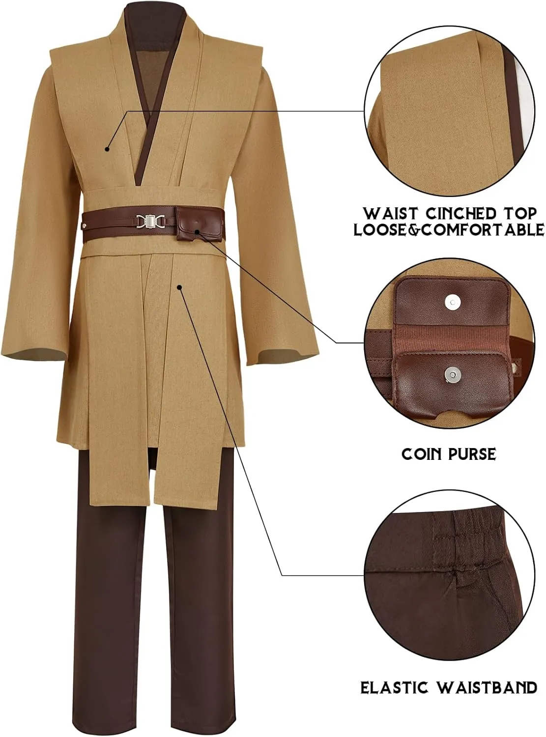 Tunic Hooded Robe Knight Costume Brown Outfits Halloween Cosplay Costume for Mens