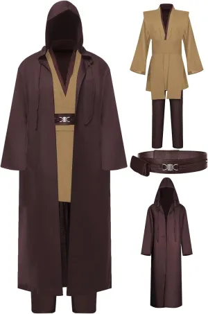Tunic Hooded Robe Knight Costume Brown Outfits Halloween Cosplay Costume for Mens