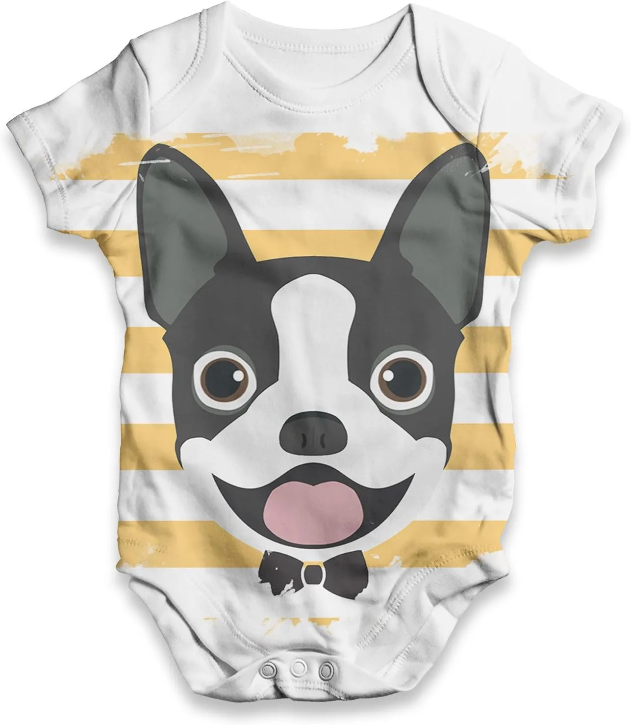 TWISTED ENVY Boston Terrier Baby Unisex Funny All-Over Print Bodysuit Baby Grow Baby Romper