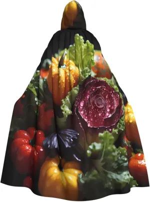 Unisex Full Length Hooded Halloween Christmas Party Robe Cloak Cape Cosplay Costume Men Women Fresh Cabbage Prints Black