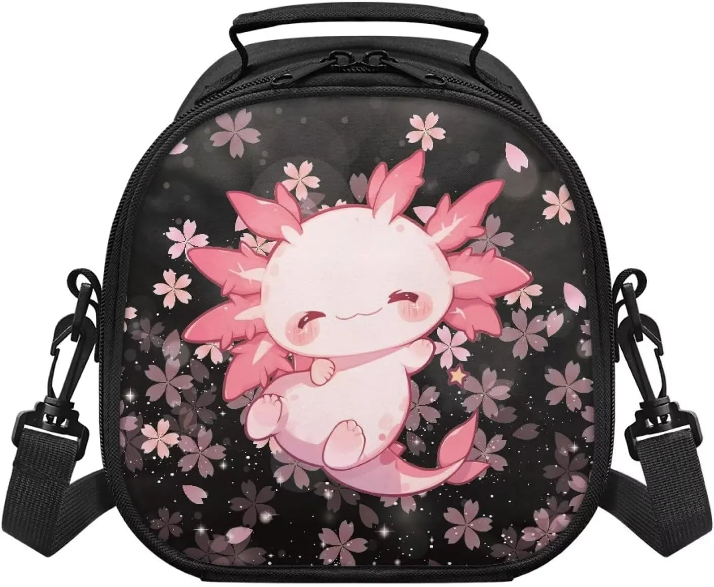 Upetstory Cherry Blossom Axolotl Lunch Bag for Girls 4-5 6-8 8-10 Kids Insulated Lunch Bags Reusable Lunch Boxes Shoulder Tote Handbag Food Storage Pouch Outdoor Gym Picnic Travel