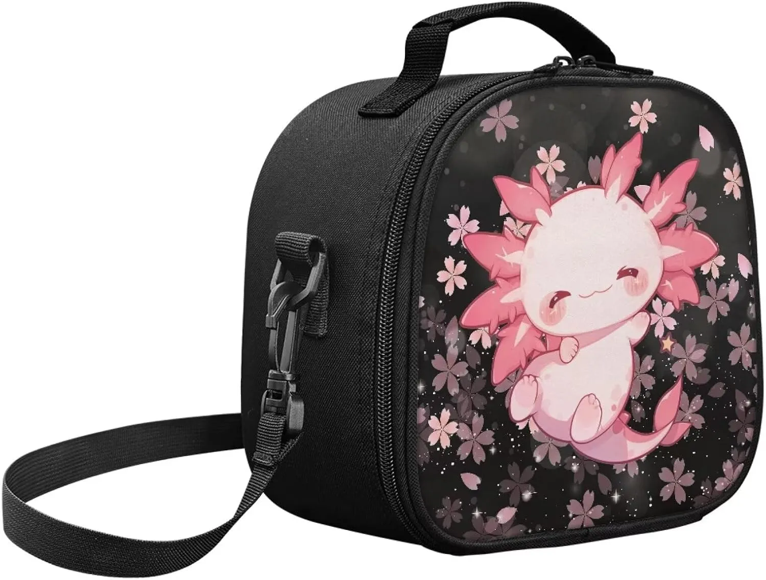 Upetstory Cherry Blossom Axolotl Lunch Bag for Girls 4-5 6-8 8-10 Kids Insulated Lunch Bags Reusable Lunch Boxes Shoulder Tote Handbag Food Storage Pouch Outdoor Gym Picnic Travel