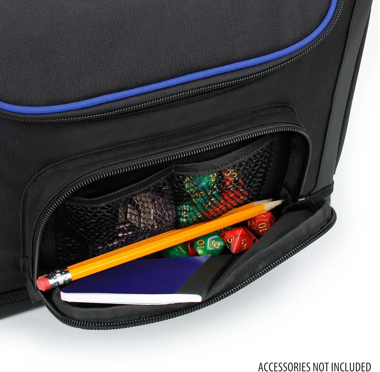 USA GEAR Compact Travel Bag Compatible with Dungeons and Dragons Accessories - Small DND Bag fits RPG Player Essentials, Player's Handbook, Character Sheets, Dice, Tokens, & Mini Player Items (Blue)