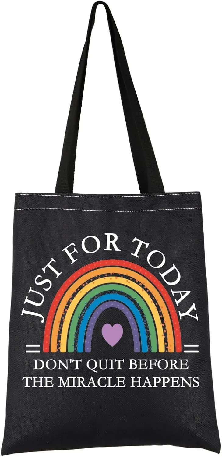 VAMSII Sobriety Gift Don’t Quit Before The Miracle Happens Tote Bag AA Recovery Handbag NA Sobriety Sober Merch