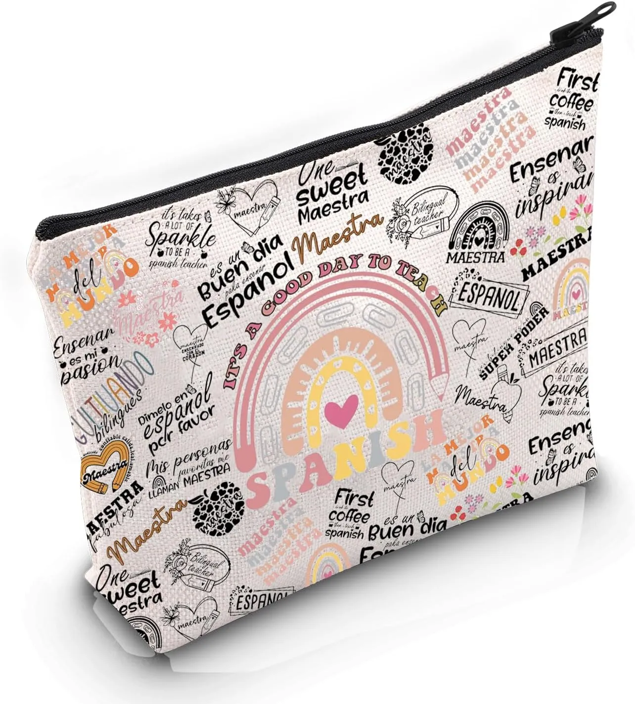 VAMSII Spanish Teacher Appreciation Inspired Gift Good Day To Teach Spanish Makeup Bag Spanish Lover Cosmetic Bag Back To Sch-ool Gift (Good Day To Teach Spanish M)